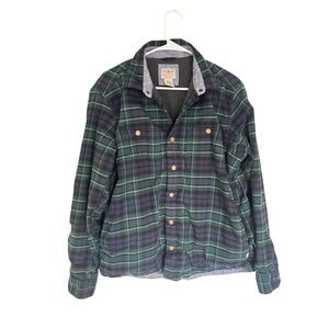 LL Bean blue plaid lined snap button shacket Size Medium pockets